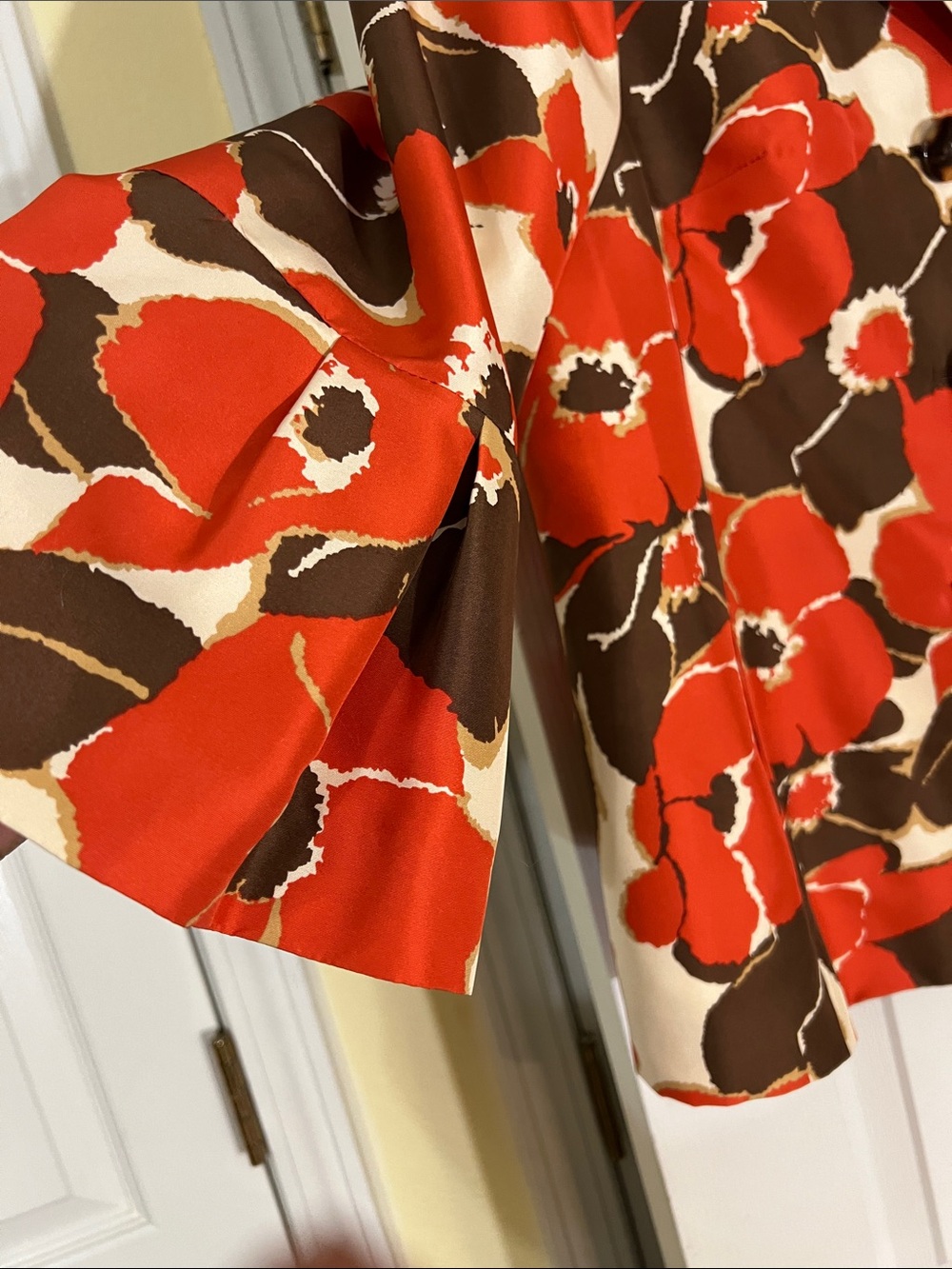 Kasper Floral Blazer & Skirt Set in Orange, Brown & Cream - Picture 2 of 3